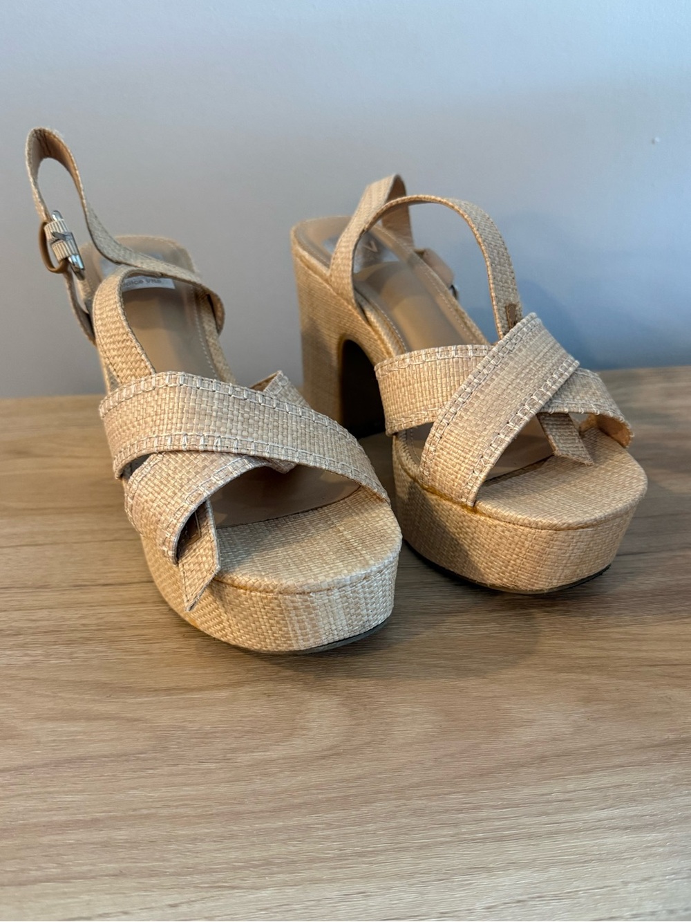 Dolce Vita Beige Woven Platform Slingback Sandals
